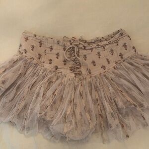 Free people Floral Tulle mini Skirt with Lace-Up Detail built in shorts large L